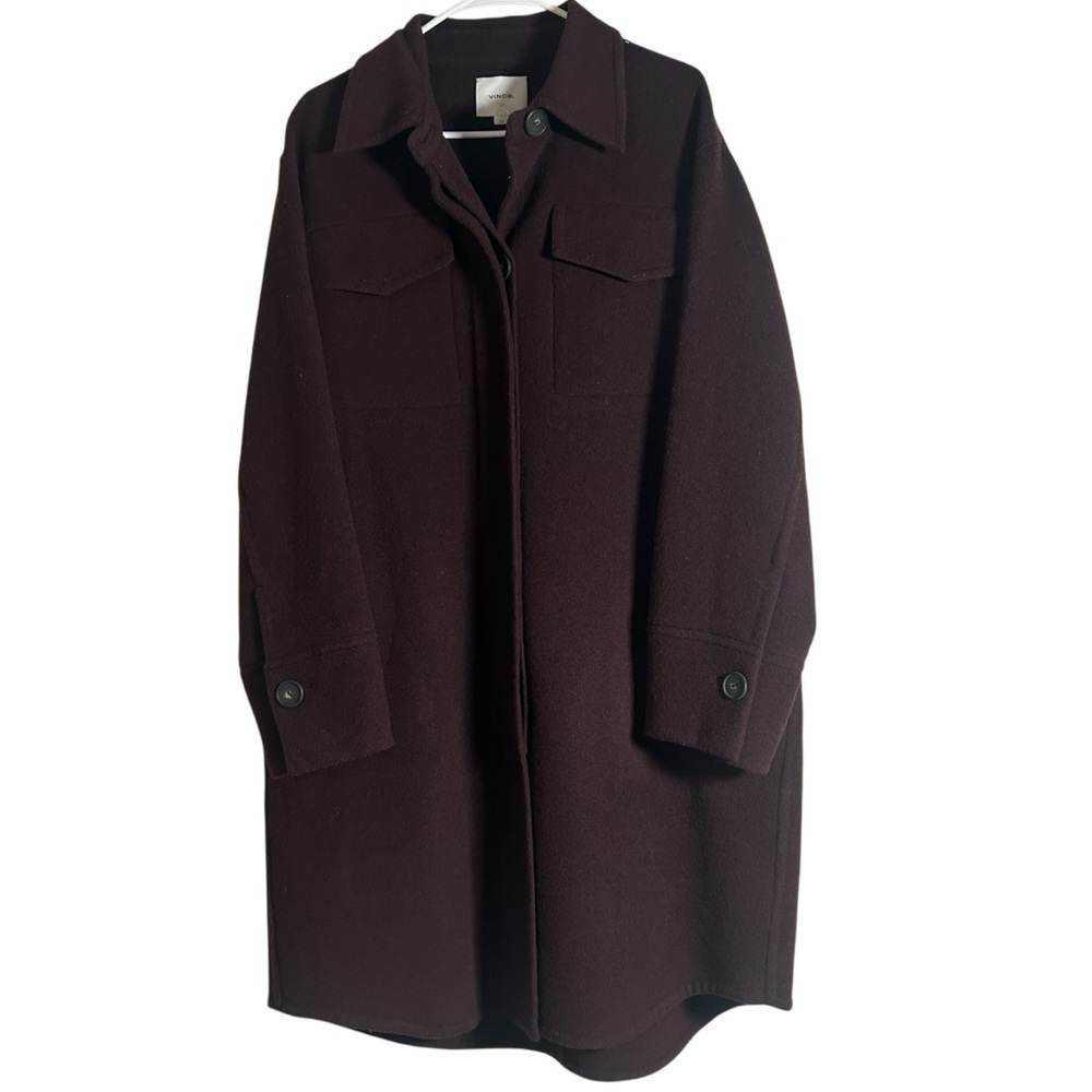 Vince NWT Hickory Brown Brushed Wool Oversized Shirt Coat Jacket L